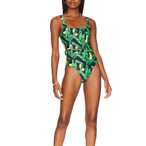 Ganni One-Piece Belted Swimsuit Size 48 EU/XXL‎ Banana Tree Black Recycled NWT
